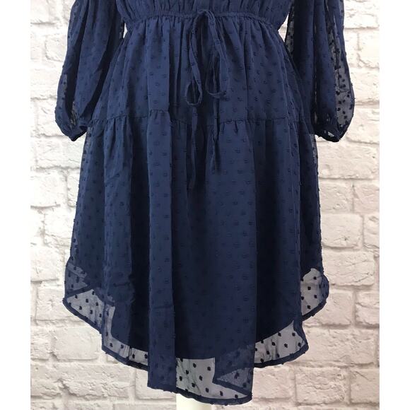 Symphony Size Medium Navy Blue Off The Shoulder Layered Eyelet Dress NWT - Picture 5 of 9